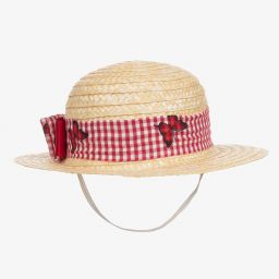 Piccola Speranza-Girls Beige & Red Straw Hat | Childrensalon Outlet
