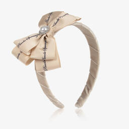 Piccola Speranza-Girls Beige Velvet Hairband | Childrensalon Outlet
