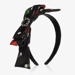 Piccola Speranza-Girls Black Polka Dot Bow Hairband | Childrensalon Outlet