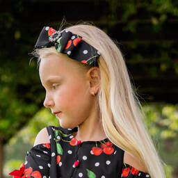 Piccola Speranza-Girls Black Polka Dot Bow Hairband | Childrensalon Outlet