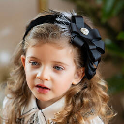 Piccola Speranza-Girls Black Velvet Bow Hairband | Childrensalon Outlet
