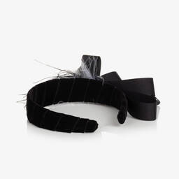 Piccola Speranza-Girls Black Velvet Bow Hairband | Childrensalon Outlet