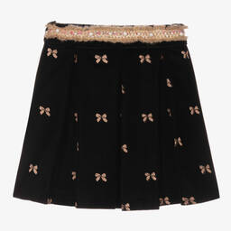 Piccola Speranza-Girls Black Velvet Bow Skirt | Childrensalon Outlet
