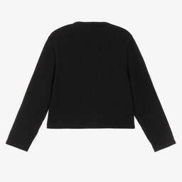 Piccola Speranza-Girls Black Wool & Feather Bow Cardigan | Childrensalon Outlet