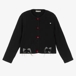 Piccola Speranza-Girls Black Wool & Feather Bow Cardigan | Childrensalon Outlet
