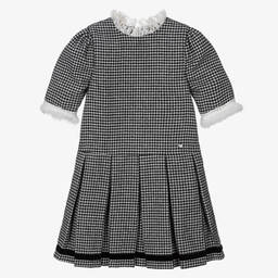 Piccola Speranza-Girls Black Wool Houndstooth Dress | Childrensalon Outlet