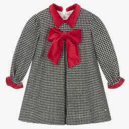 Piccola Speranza-Girls Black Wool Houndstooth Dress | Childrensalon Outlet