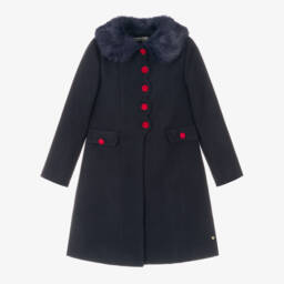 Piccola Speranza-Girls Blue Coat with Faux Fur | Childrensalon Outlet