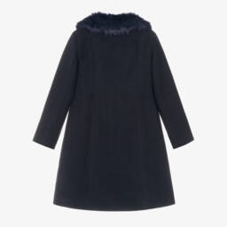 Piccola Speranza-Girls Blue Coat with Faux Fur | Childrensalon Outlet