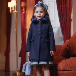 Piccola Speranza-Girls Blue Coat with Faux Fur | Childrensalon Outlet