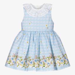 Piccola Speranza-Голубое хлопковое платье с кроликами для девочек | Childrensalon Outlet