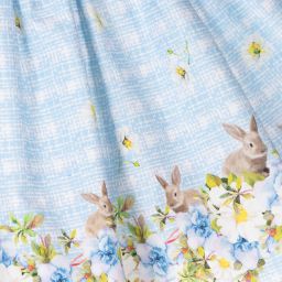 Piccola Speranza-Голубое хлопковое платье с кроликами для девочек | Childrensalon Outlet