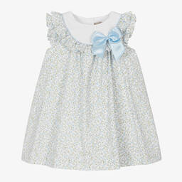 Piccola Speranza-Girls Blue Floral Cotton Dress | Childrensalon Outlet