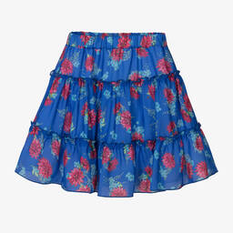 Piccola Speranza-Girls Blue Floral Crêpe Chiffon Skirt | Childrensalon Outlet