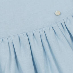 Piccola Speranza-Girls Blue Linen Lace Collar Dress | Childrensalon Outlet