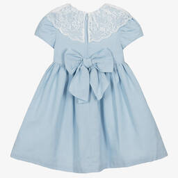 Piccola Speranza-Girls Blue Linen Lace Collar Dress | Childrensalon Outlet