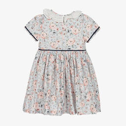 Piccola Speranza-Girls Blue & Pink Floral Cotton Dress | Childrensalon Outlet