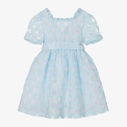Piccola Speranza-Girls Blue Polka Dot Dress | Childrensalon Outlet