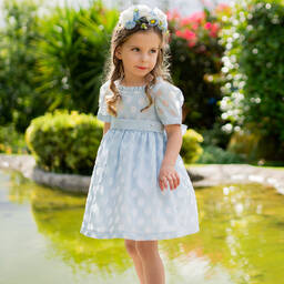 Piccola Speranza-Girls Blue Polka Dot Dress | Childrensalon Outlet