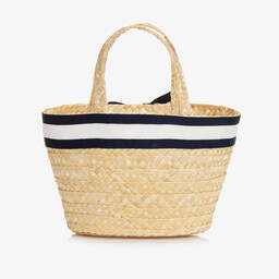 Piccola Speranza-Girls Blue Ribbon Straw Handbag (25cm) | Childrensalon Outlet