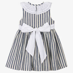 Piccola Speranza-Girls Blue Striped Cotton Dress | Childrensalon Outlet
