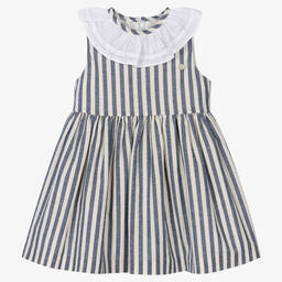 Piccola Speranza-Girls Blue Striped Cotton Dress | Childrensalon Outlet