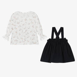 Piccola Speranza-Girls Blue & White Cotton Bunny Skirt Set  | Childrensalon Outlet