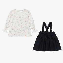 Piccola Speranza-Girls Blue & White Cotton Bunny Skirt Set  | Childrensalon Outlet