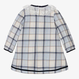 Piccola Speranza-Girls Blue & White Tartan Cotton Dress | Childrensalon Outlet
