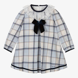Piccola Speranza-Girls Blue & White Tartan Cotton Dress | Childrensalon Outlet