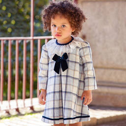 Piccola Speranza-Girls Blue & White Tartan Cotton Dress | Childrensalon Outlet