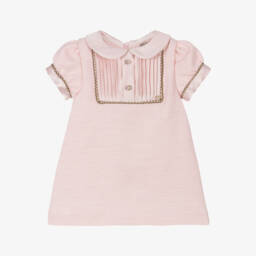 Piccola Speranza-Girls Blush Satin-Collared Frock | Childrensalon Outlet