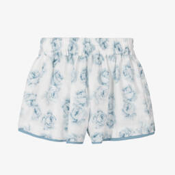 Piccola Speranza-Girls Floral Linen-Cotton Blue Shorts | Childrensalon Outlet