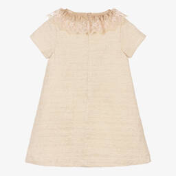 Piccola Speranza-Girls Gold Tweed Bow Dress | Childrensalon Outlet