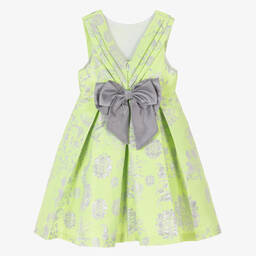 Piccola Speranza-Girls Green & Silver Floral Jacquard Dress | Childrensalon Outlet