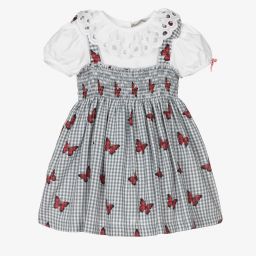 Piccola Speranza-Girls Grey Gingham Dress Set | Childrensalon Outlet