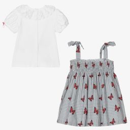 Piccola Speranza-Girls Grey Gingham Dress Set | Childrensalon Outlet