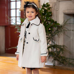 Piccola Speranza-Girls Ivory Collared Coat  | Childrensalon Outlet