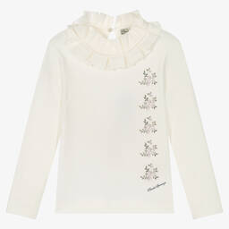 Piccola Speranza-Girls Ivory Cotton Ruffle Top | Childrensalon Outlet