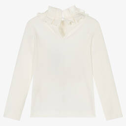 Piccola Speranza-Girls Ivory Cotton Ruffle Top | Childrensalon Outlet