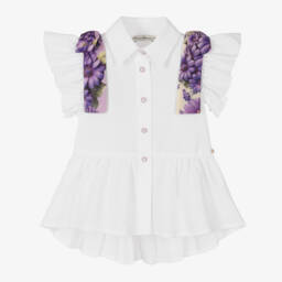 Piccola Speranza-Girls Ivory & Daisy Chiffon Bow Blouse | Childrensalon Outlet