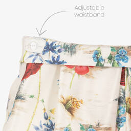 Piccola Speranza-Girls Ivory Floral Satin Shorts | Childrensalon Outlet