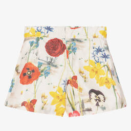 Piccola Speranza-Girls Ivory Floral Satin Shorts | Childrensalon Outlet
