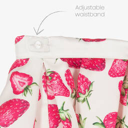 Piccola Speranza-Кремовая атласная юбка с розовой клубникой | Childrensalon Outlet