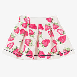 Piccola Speranza-Кремовая атласная юбка с розовой клубникой | Childrensalon Outlet