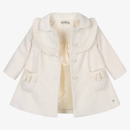 Piccola Speranza-Girls Ivory Traditional Pleated Coat | Childrensalon Outlet