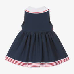 Piccola Speranza-Girls Nautical-Style Cotton Frock in Blue | Childrensalon Outlet