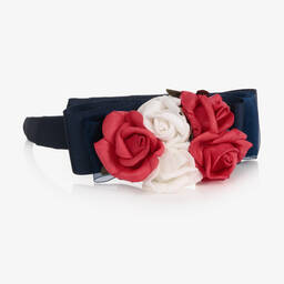 Piccola Speranza-Girls Navy Blue Rose Hairband | Childrensalon Outlet