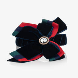 Piccola Speranza-Girls Navy Blue Velvet Bow Hairband | Childrensalon Outlet