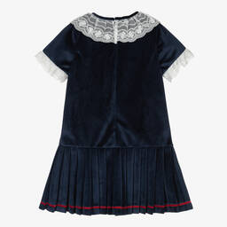 Piccola Speranza-Girls Navy Blue Velvet Pleated Dress | Childrensalon Outlet